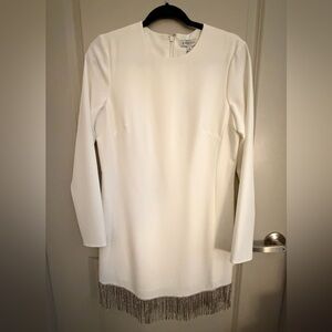 NWT Gianni Bini White Long-Sleeve Dress with Rhinestone Fringe | Size 6